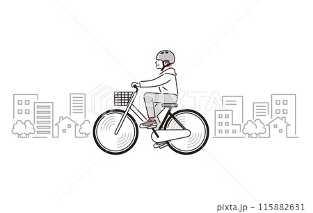 人物 ヘルメットを装着して自転車をこぐ男の子 115882631