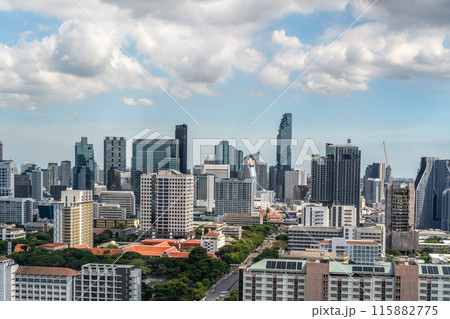 Timelapse view of Bangkok busy cityscape with moving clouds and high-rises buildings 115882775