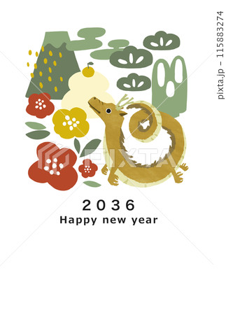 2036年 龍年 年賀状テンプレート 2036年 龍年 年賀状テンプレート 115883274