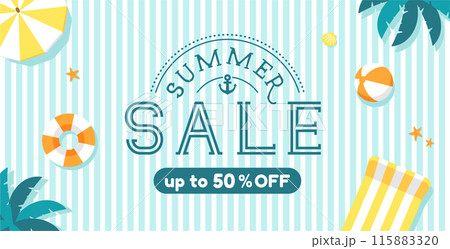 SUMMER SALE (サマーセール・夏のセール) ベクターバナーイラスト (横長サイズ) SUMMER SALE (サマーセール・夏のセール) ベクターバナーイラスト (横長サイズ) 115883320