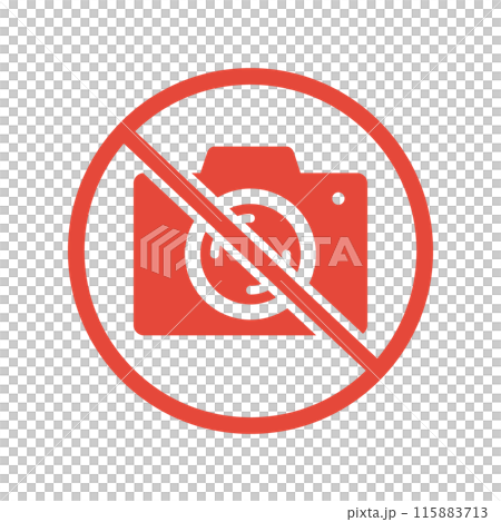 Camera icon with a prohibition mark - Simple material for prohibiting photography - no photos Camera icon with a prohibition mark - Simple material for prohibiting photography - no photos 115883713