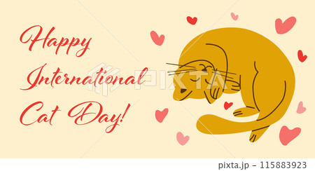 Happy International Cat Day flat poster Happy International Cat Day flat poster 115883923