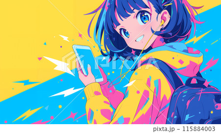 スマホで音楽を聴く女の子 AI スマホで音楽を聴く女の子 AI 115884003