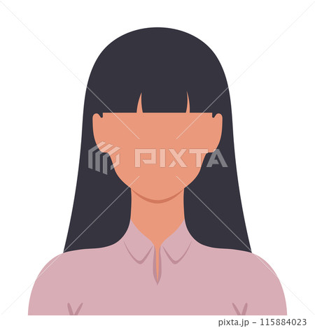 Abstract faceless young woman with bangs hairstyle. Abstract avatar. Vector illustration 115884023