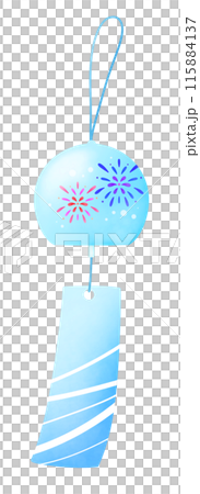 Illustration of a blue wind chime with a picture of fireworks 115884137