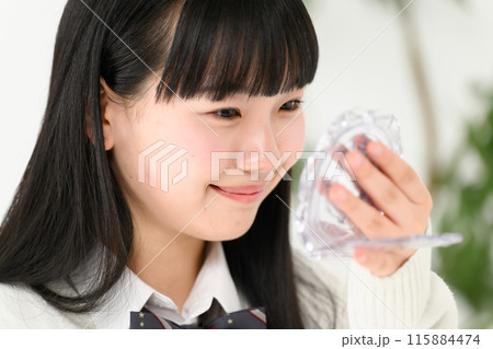鏡を見る女子高生　目元 115884474