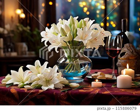 Wine glass with flowers. 115886079