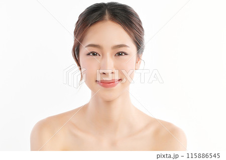 Beautiful young asian woman with clean fresh skin on white background, Face care, Facial treatment, Cosmetology, beauty and spa, Asian women portrait. 115886545