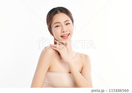 Beautiful young asian woman with clean fresh skin on white background, Face care, Facial treatment, Cosmetology, beauty and spa, Asian women portrait. 115886560