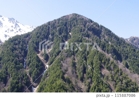 5月上旬の立山黒部アルペンルート 黒部ダムから望む丸山 5月上旬の立山黒部アルペンルート 黒部ダムから望む丸山 115887086