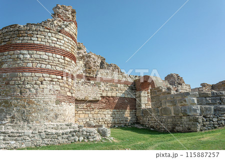 Destroyed fortress wall of the historical part of the old town of Nessebar (Bulgaria). Stock Photo 115887257