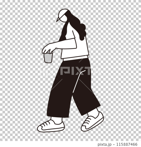 珈琲を持つ女性　歩く、ベクター線画 115887466