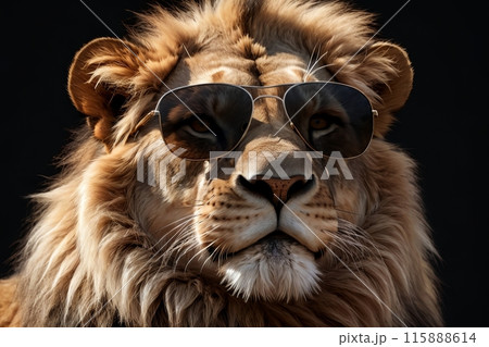 portrait of a menacing tiger wearing sunglasses, isolated on a black background portrait of a menacing tiger wearing sunglasses, isolated on a black background 115888614