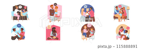 Parents Comforting Child Supporting and Talking of Problem Vector Set Parents Comforting Child Supporting and Talking of Problem Vector Set 115888891