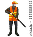 猟友会の帽子とベストを来た猟銃を持った猟師 115888892