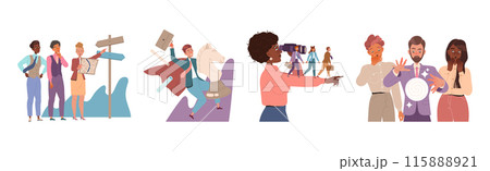 Male and Female Leader Leading Team to Future Directing and Navigating Vector Set Male and Female Leader Leading Team to Future Directing and Navigating Vector Set 115888921