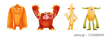 Funny Toothy Monsters as Friendly Fictional Creature Vector Set Funny Toothy Monsters as Friendly Fictional Creature Vector Set 115888945