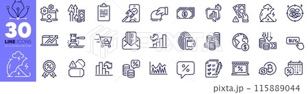 Deflation, Survey checklist and Clipboard line icons pack. Shopping cart, Discount medal, Auction hammer web icon. Wallet, Discounts calendar, Stress protection pictogram. Market. Vector Deflation, Survey checklist and Clipboard line icons pack. Shopping cart, Discount medal, Auction hammer web icon. Wallet, Discounts calendar, Stress protection pictogram. Market. Vector 115889044