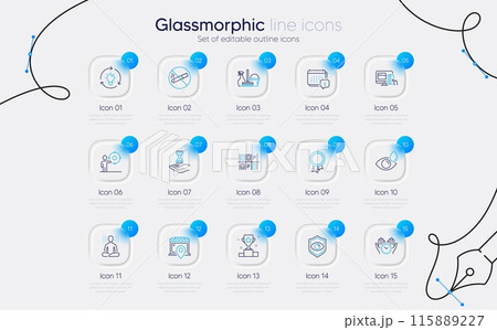 Set of Online payment, Market location and Business target line icons for web app. No smoking, Time hourglass, Calendar icons. Yoga, Household service, Idea signs. Winner cup, Success. Vector 115889227