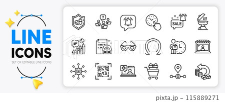 5g technology, Market seller and Omega line icons set for app include Love glasses, Qr code, Teamwork question outline thin icon. Promotion bell, Kpi, Shopping trolley pictogram icon. Vector 5g technology, Market seller and Omega line icons set for app include Love glasses, Qr code, Teamwork question outline thin icon. Promotion bell, Kpi, Shopping trolley pictogram icon. Vector 115889271