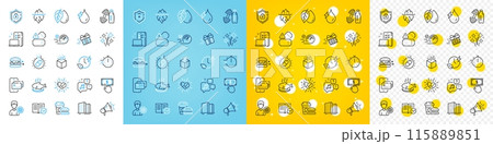 Vector icons set of Phone pay, Speedometer and Shield line icons pack for web with Iceberg, Medical drugs, Voicemail outline icon. Approved documentation, Payment click. Vector 115889851