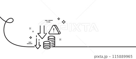 Deflation line icon. Continuous one line with curl. Economic crisis sign. Income reduction symbol. Deflation single outline ribbon. Loop curve pattern. Vector Deflation line icon. Continuous one line with curl. Economic crisis sign. Income reduction symbol. Deflation single outline ribbon. Loop curve pattern. Vector 115889965