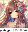 花の髪飾りをつけた女性 115890047