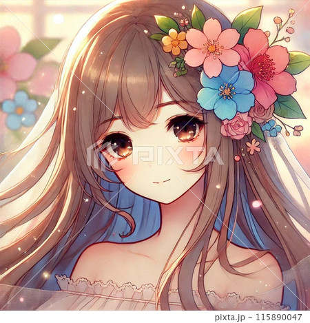 花の髪飾りをつけた女性 115890047