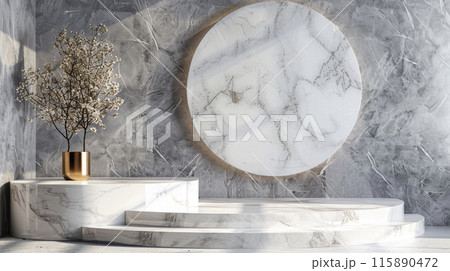 Empty marble podium for product display on gray background. top view 115890472