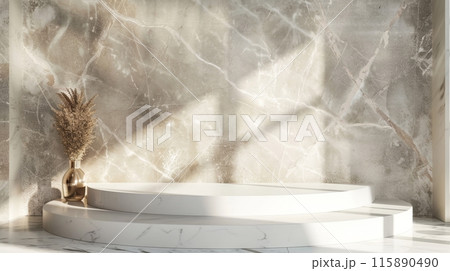 Empty marble podium for product display on gray background. top view Empty marble podium for product display on gray background. top view 115890490