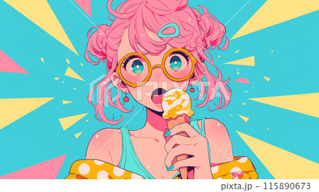 アイスキャンディーを食べる少女 115890673