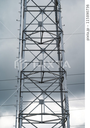 Dilbeek, Flanders, Belgium, High tension energy cable and pole 115890736