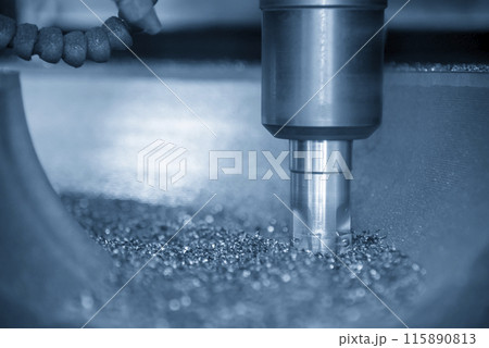 The CNC milling machine rough cutting the injection mold parts by indexable tools. 115890813