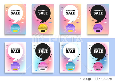 Christmas Sale tag. Poster frame with quote. Special offer price sign. Advertising Discounts symbol. Christmas sale flyer message with comma. Gradient blur background posters. Vector 115890826
