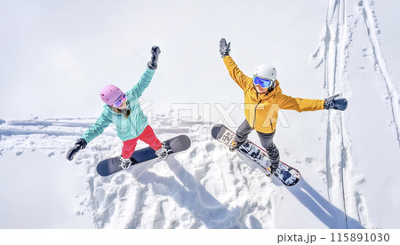 CGイラスト パウダースノーを楽しむスノーボーダーのイメージ素材 CGイラスト パウダースノーを楽しむスノーボーダーのイメージ素材 115891030