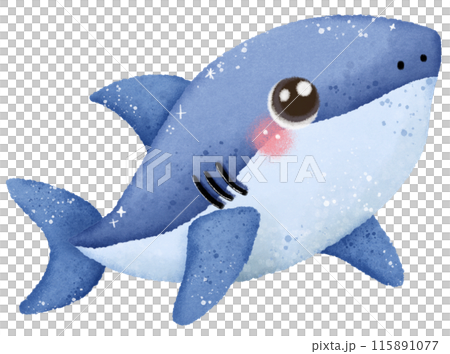 Watercolor Hand drawn illustration underwater animals cute Shark marine wild life children clip art for textile, decoration, posters, inviation, greeting cards 115891077
