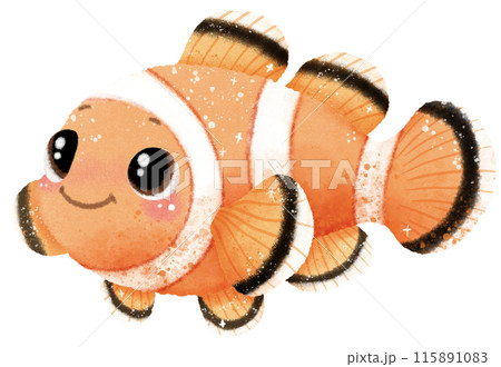 Watercolor Hand drawn illustration underwater animals clownfish marine wild life children clip art for textile, decoration, posters, inviation, greeting cards 115891083