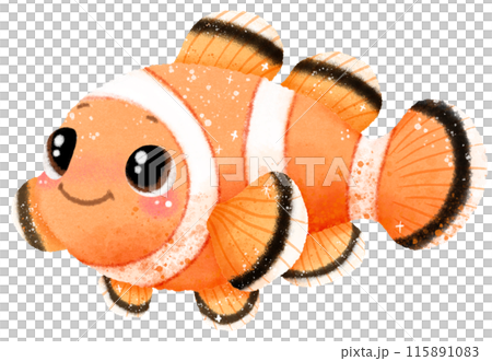 Watercolor Hand drawn illustration underwater animals clownfish marine wild life children clip art for textile, decoration, posters, inviation, greeting cards 115891083