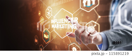 Man clicks on the inscription INFLUENCER MARKETING 115891219