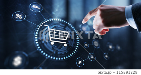 Businessman clicks E-commerce Global Business Digital Marketing 115891229