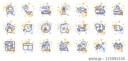 Outline set of Train, Mountain bike and Charging time line icons for web app. Include Supply chain, Metro map, Delivery man pictogram icons. Lighthouse, Diesel station, Handbag signs. Vector Outline set of Train, Mountain bike and Charging time line icons for web app. Include Supply chain, Metro map, Delivery man pictogram icons. Lighthouse, Diesel station, Handbag signs. Vector 115891310
