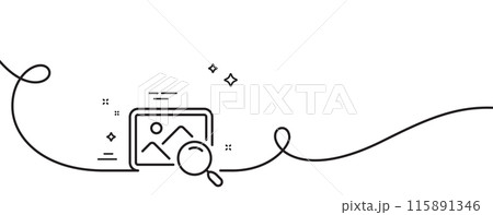 Search photo line icon. Continuous one line with curl. Find image or picture sign. Search photo single outline ribbon. Loop curve pattern. Vector 115891346