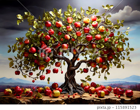 The apple tree bears enormous fruit. 115891523