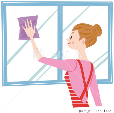 窓を拭く女性 家事 掃除する主婦 窓を拭く女性 家事 掃除する主婦 115891582