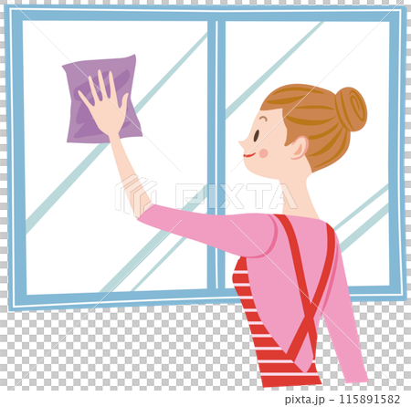 窓を拭く女性 家事 掃除する主婦 窓を拭く女性 家事 掃除する主婦 115891582