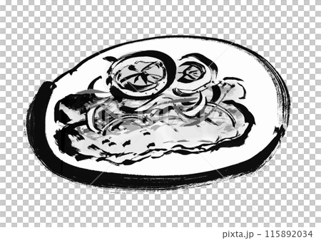 鯵の南蛮漬けの手書き和風筆イラスト素材 鯵の南蛮漬けの手書き和風筆イラスト素材 115892034