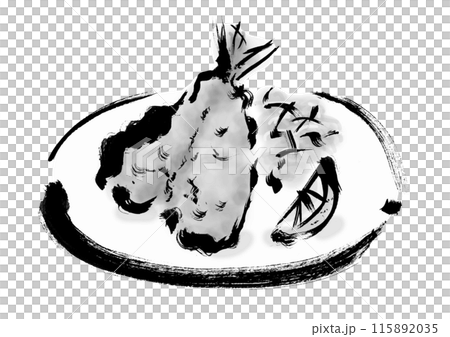 Hand-drawn Japanese-style brush illustration material of fried horse mackerel 115892035