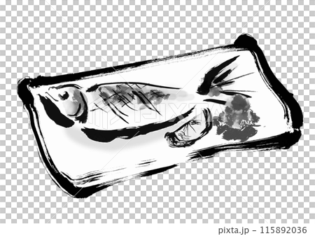 鯵の塩焼きの手書き和風筆イラスト素材 115892036