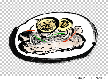 鯵の南蛮漬けの手書き和風筆イラスト素材 115892037