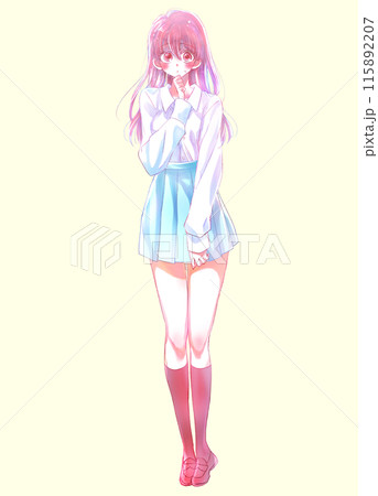 もじもじする女子学生 赤面 夏服 長袖 もじもじする女子学生 赤面 夏服 長袖 115892207